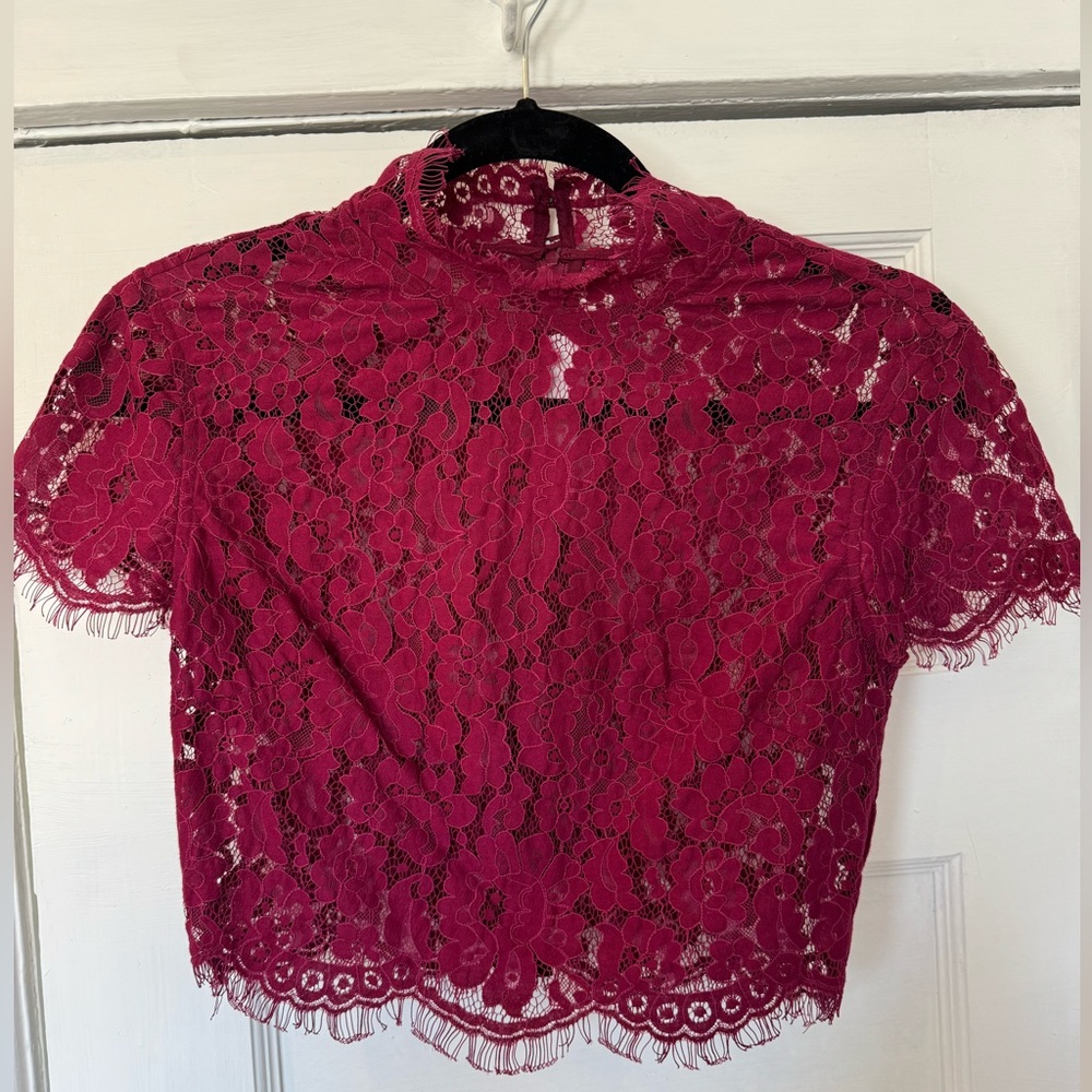 Keepsake the Label Lace Crop Top in Burgundy, Size S
